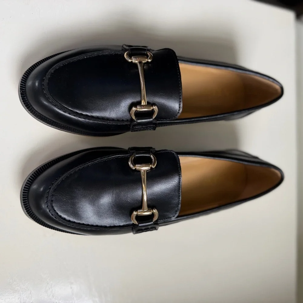J Crew Horsebit Loafers Black Size 7.5 Classic Academia Old Money Preppy - Picture 9 of 11